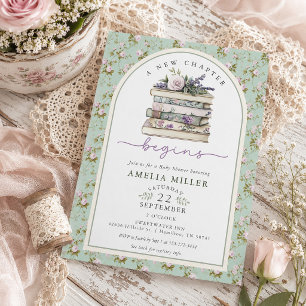 Invitation Un nouveau chapitre Livre floral Shabby Chic Baby