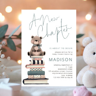 Invitation Un nouveau chapitre livre Teddy Bear Baby shower