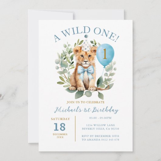 Invitation Un oiseau sauvage Lion Bow Anniversaire Floral Bow (Devant)