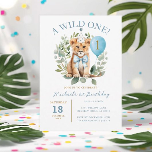 Invitation Un oiseau sauvage Lion Bow Anniversaire Floral Bow