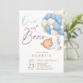 Invitation Un ours en peluche aquarelle garçon 1er fête d'ann (Debout devant)