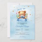 Invitation Un ours en peluche doux c'est un baby shower garço (Devant)