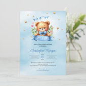 Invitation Un ours en peluche doux c'est un baby shower garço (Debout devant)