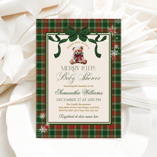 Invitation Un ours en peluche Noël bébé douche joyeuse