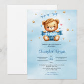 Invitation Un ours en peluche unique c'est un baby shower gar (Devant / Derrière)