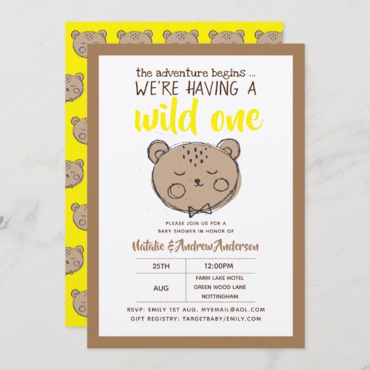 Invitation Un Ours Rustique Sauvage L'Aventure Commence Jaune (Devant / Derrière)