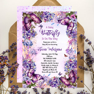 Invitation Un Papillon Bébé Est En Chemin Baby shower Fille