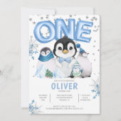 Invitation UN Penguin d'hiver Garçon 1er anniversaire (Devant)