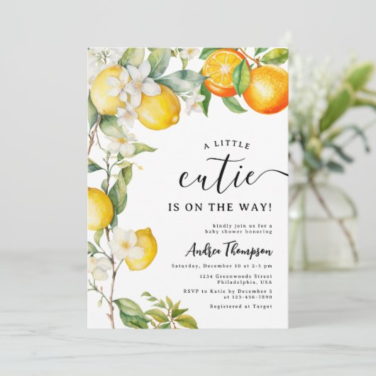 Invitation un petit amour à l'aquarelle orange agrume citron (Debout devant)