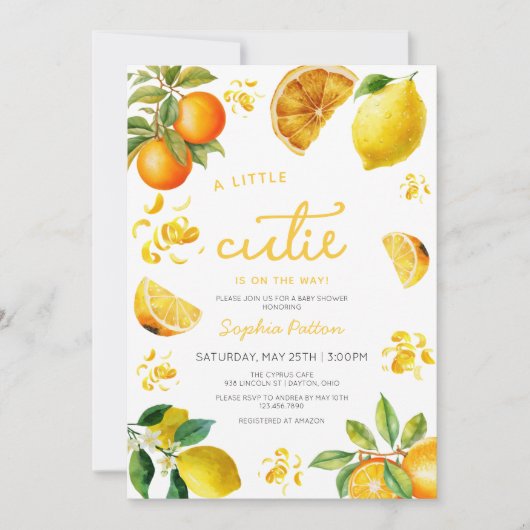 Invitation un petit amour aquarelle orange agrume citron (Devant)