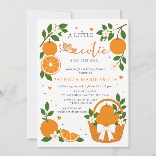 Invitation Un petit amour arrive Fête bébé orange (Devant)