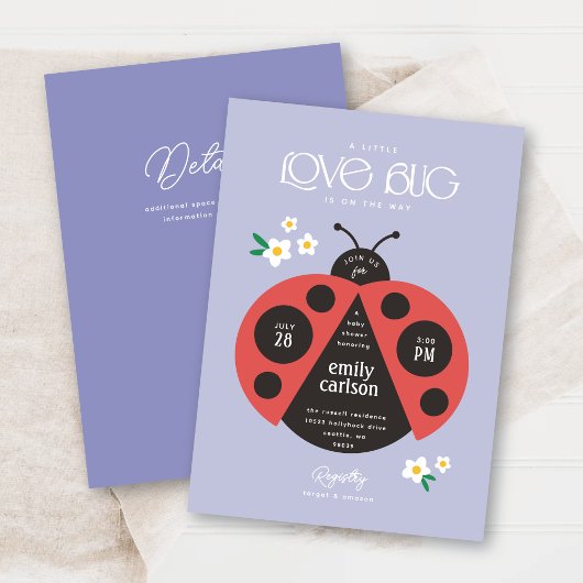 Invitation Un Petit Amour Bug Purple Baby Girl Douche