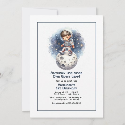 Invitation Un petit astronaute géant fête d'anniversaire (Devant)