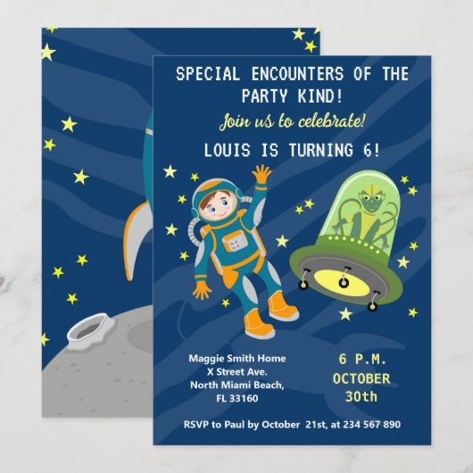 Invitation Un petit astronaute rêve fête d'anniversaire (Devant / Derrière)