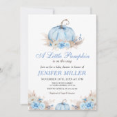 Invitation Un Petit Baby shower Bleu Citrouille (Devant)