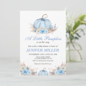 Invitation Un Petit Baby shower Bleu Citrouille (Debout devant)