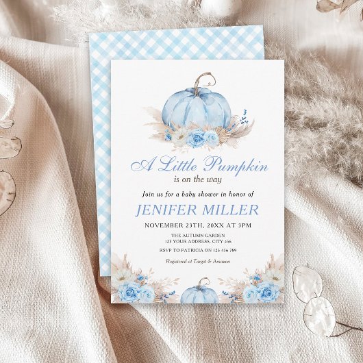 Invitation Un Petit Baby shower Bleu Citrouille