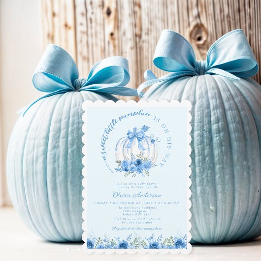 Invitation Un petit Baby shower bleu cou Citrouille doux