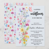 Invitation Un Petit Baby shower Bleu Fleur sauvage (Devant / Derrière)