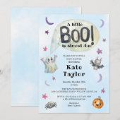 Invitation Un petit Baby shower bleu Halloween Boo (Devant / Derrière)