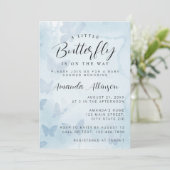 Invitation Un petit Baby shower bleu papillon (Debout devant)