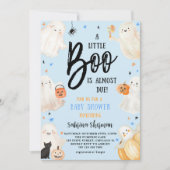 Invitation Un Petit Baby shower Boo Blue Halloween Ghost Boy (Devant)