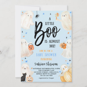Invitation Un Petit Baby shower Boo Blue Halloween Ghost Boy