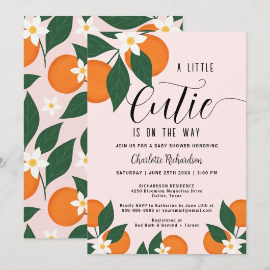 Invitation Un Petit Baby shower Botanique De Citrus Orange (Devant / Derrière)