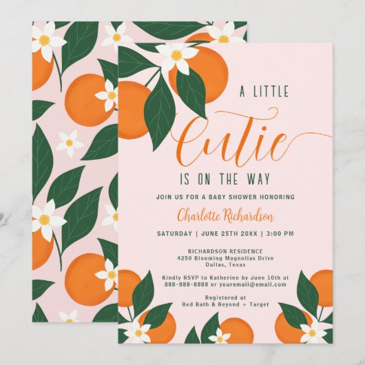 Invitation Un Petit Baby shower Botanique Orange Citrus Cutie (Devant / Derrière)