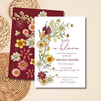 Invitation Un Petit Baby shower Bourgogne Fleur sauvage