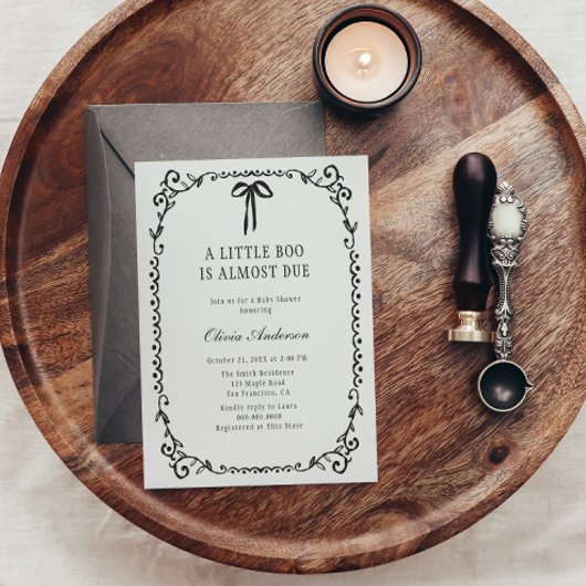 Invitation Un petit Baby shower Bow noir cadre Halloween