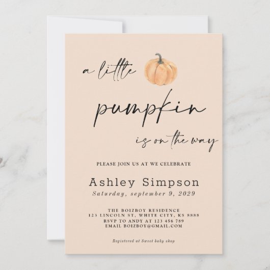 Invitation Un Petit Baby shower Citrouille (Devant)