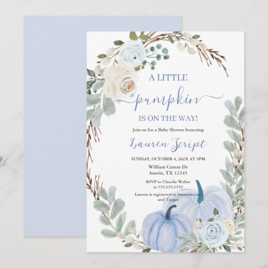 Invitation Un petit Baby shower citrouille (Devant / Derrière)