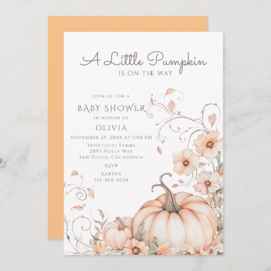 Invitation Un Petit Baby shower Citrouille (Devant / Derrière)
