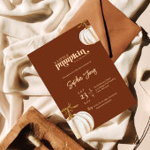 Invitation Un petit baby shower citrouille blanc brun citroui