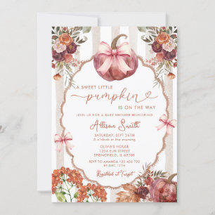 Invitation Un petit Baby shower Citrouille doux Marsala Bow
