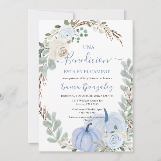 Invitation Un petit Baby shower citrouille garçon en espagnol (Devant)