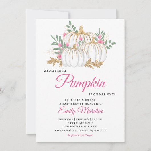 Invitation Un petit Baby shower Citrouille rose Boho Floral f (Devant)