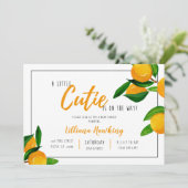Invitation Un Petit Baby shower Cutie Orange Citrus Thème (Debout devant)