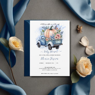 Invitation Un petit Baby shower d'aquarelle bleu de camion Ci