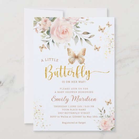 Invitation Un petit baby shower d'aquarelle papillon (Devant)