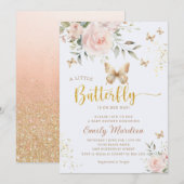 Invitation Un petit baby shower d'aquarelle papillon (Devant / Derrière)