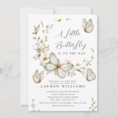 Invitation Un petit Baby shower d'aquarelle rustique papillon (Devant)