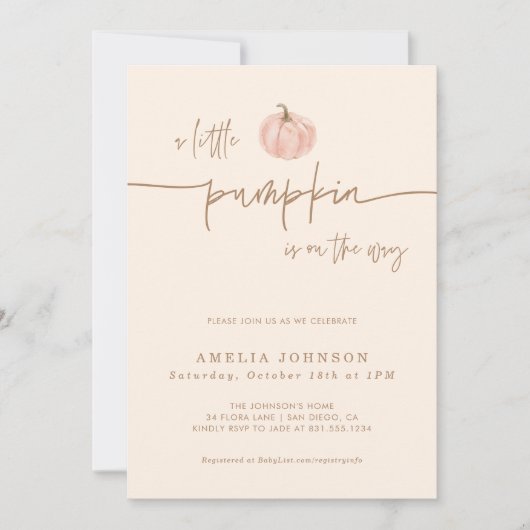 Invitation Un Petit Baby shower D'Automne Citrouille, Fille B (Devant)