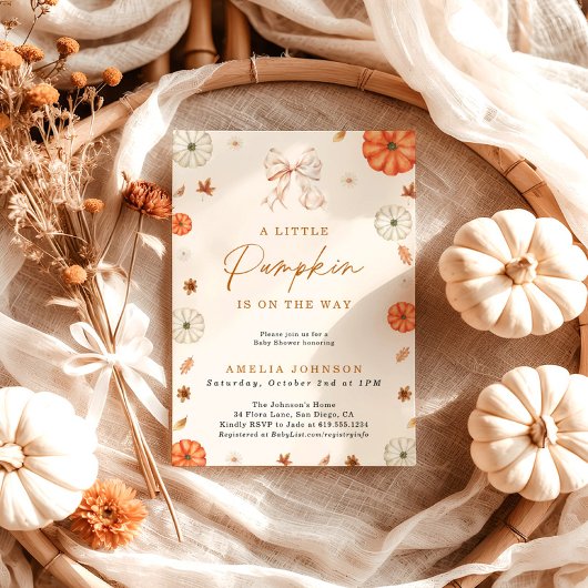 Invitation Un Petit Baby shower D'Automne Citrouille, Fille B