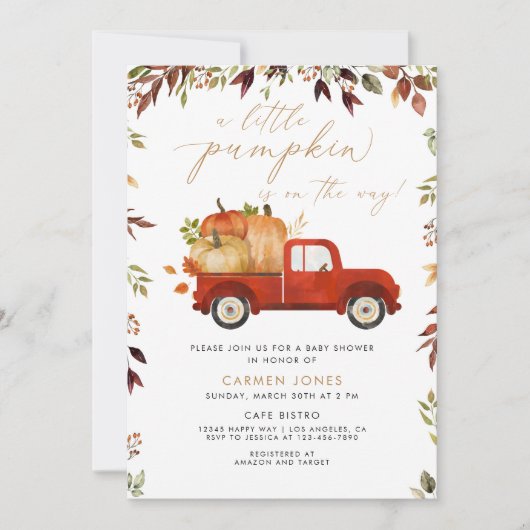 Invitation Un petit Baby shower d'automne de camion rouge Cit (Devant)
