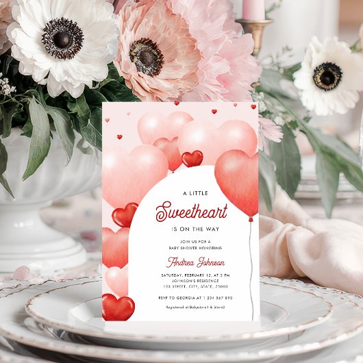 Invitation Un petit Baby shower de ballons rouges roses