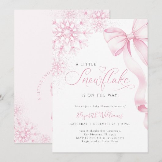 Invitation Un Petit Baby shower De Bouche Rose De Feu De Neig (Devant / Derrière)