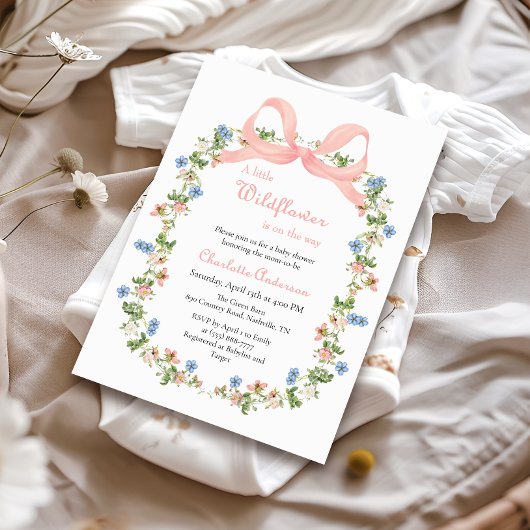 Invitation Un Petit Baby shower De Bow Rose Fleur sauvage