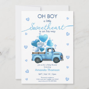 Invitation Un petit Baby shower de Camion bleu doux